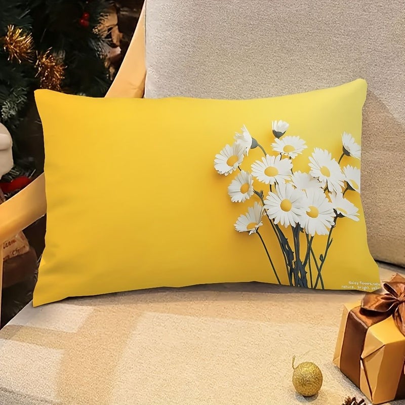 Double Sided Daisy Flower Yellow Rectangular Pillowcase 12x20 Inch Soft Plush Zipper Closure - Image 1