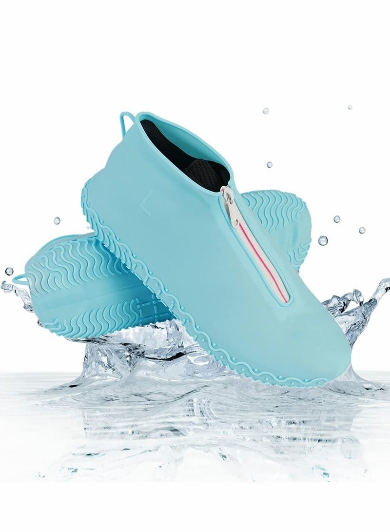 Excefore أغطية أحذية مقاومة للماء، قابلة لإعادة الاستخدام، غطاء أحذية مطاطي غير قابل للانزلاق للرجال والنساء في الهواء الطلق للأمطار والثلوج، للنساء 7.5 - 11، للرجال 6.5 - 10.5، أزرق - Image 1