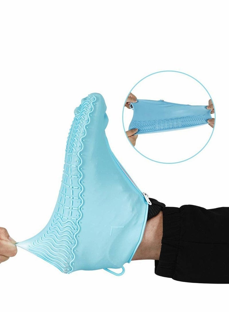 Excefore أغطية أحذية مقاومة للماء، قابلة لإعادة الاستخدام، غطاء أحذية مطاطي غير قابل للانزلاق للرجال والنساء في الهواء الطلق للأمطار والثلوج، للنساء 7.5 - 11، للرجال 6.5 - 10.5، أزرق - Image 3