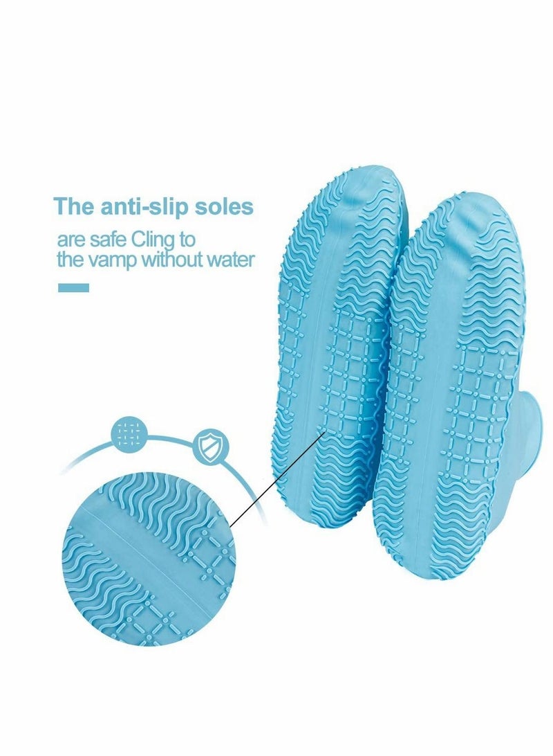 Excefore أغطية أحذية مقاومة للماء، قابلة لإعادة الاستخدام، غطاء أحذية مطاطي غير قابل للانزلاق للرجال والنساء في الهواء الطلق للأمطار والثلوج، للنساء 7.5 - 11، للرجال 6.5 - 10.5، أزرق - Image 2