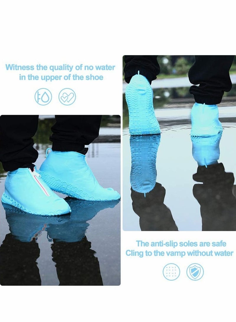 Excefore أغطية أحذية مقاومة للماء، قابلة لإعادة الاستخدام، غطاء أحذية مطاطي غير قابل للانزلاق للرجال والنساء في الهواء الطلق للأمطار والثلوج، للنساء 7.5 - 11، للرجال 6.5 - 10.5، أزرق - Image 4