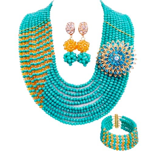 aczuv 10 Rows Fashion African Wedding Beads Nigerian Beaded Jewelry Set Bridal Party Jewelry Sets (Red Transaprent) - Image 5