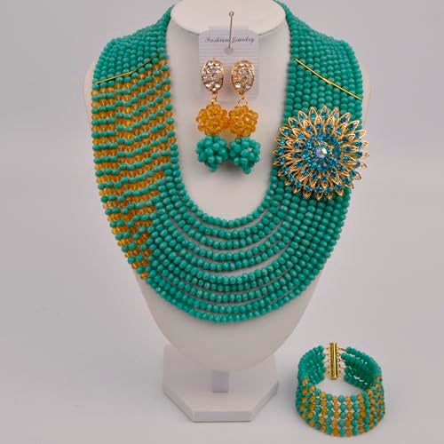 aczuv 10 Rows Fashion African Wedding Beads Nigerian Beaded Jewelry Set Bridal Party Jewelry Sets (Red Transaprent) - Image 2