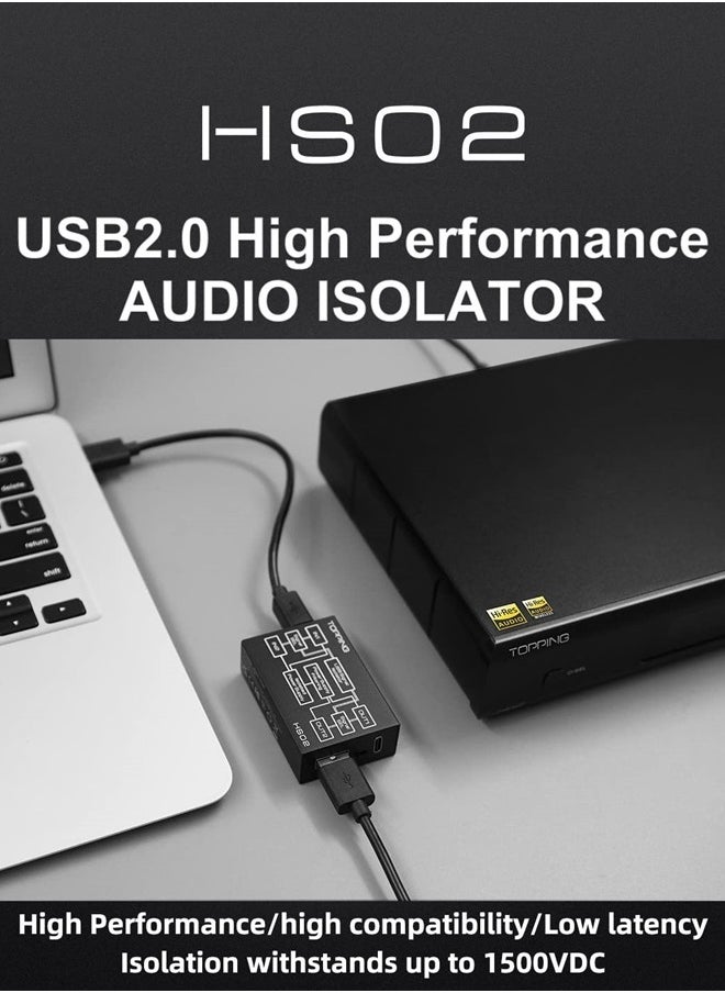 KGUSS - Topping HS02 USB2.0 Audio Isolator withstands up to 1500VDC, USB-B and Type-C Input, USB-A and Type-C Output, Compatible with PCM32bit 768kHz DSD512 - Image 1
