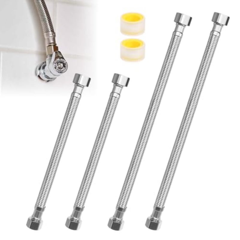 Flexible Hose 3/8 Inch 2 Pack Set, Stainless Steel Braided Water Connection Extension Hose, Long and Short Lengths 30cm 20cm, for Faucet Bathroom Toilet, Leak Proof, Corrosion Resistant - Image 1