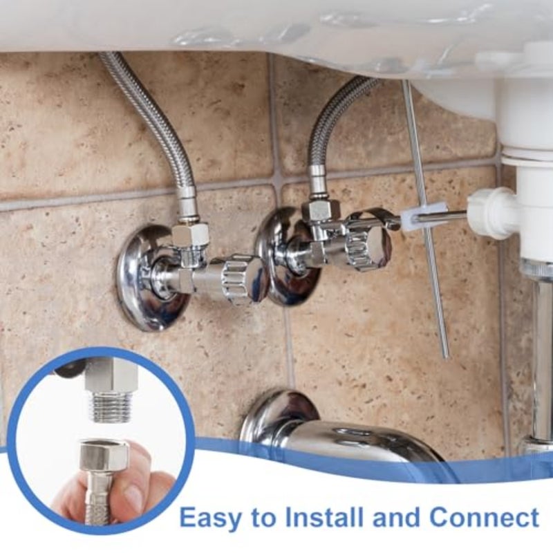 Flexible Hose 3/8 Inch 2 Pack Set, Stainless Steel Braided Water Connection Extension Hose, Long and Short Lengths 30cm 20cm, for Faucet Bathroom Toilet, Leak Proof, Corrosion Resistant - Image 5