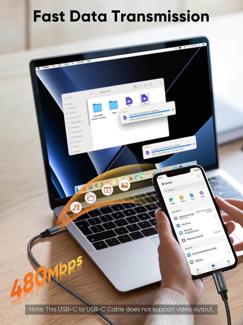 كابل CableCreation USB-C إلى USB-C بقدرة 240 واط وطول 3 أقدام للشحن السريع لـ iPhone 15 | كابل شحن سريع بقدرة 240 واط كحد أقصى، يدعم 100 واط و60 واط، مناسب لـ iPhone 15 و MacBook و iPad وسلسلة Galaxy S22 S23 S24 - Image 4