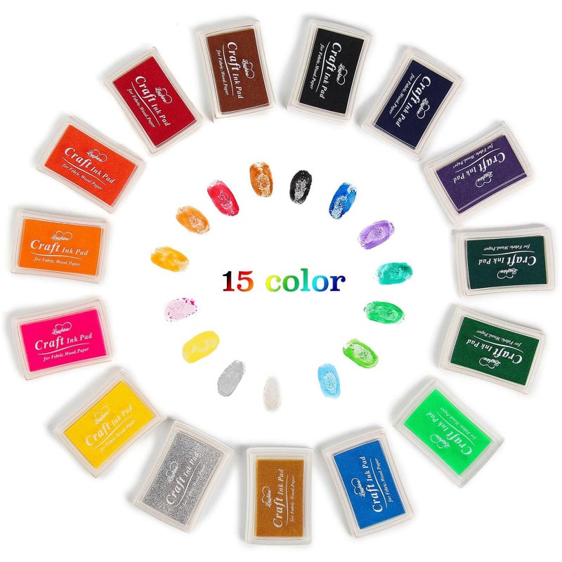 Lsushine Craft Ink Pad Stamps Partner DIY Color,15 Color Craft Ink Pad for Stamps, Paper, Wood Fabric (Pack of 15) - Image 2