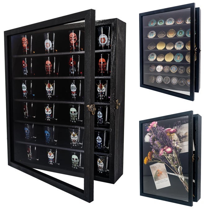 Shadow Box Frame Display Case 12x16 with Removable Shelves Deep Memory Box Trinket Knick Knack Shelf Cabinet for Collector Keepsake Coins Military Medals Wedding Flowers Black