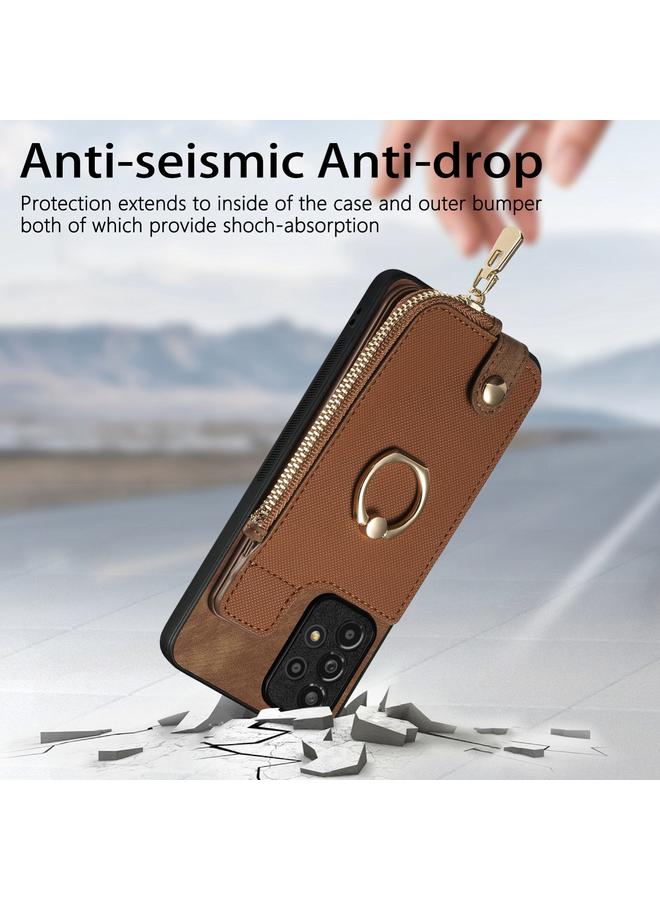 اس-توب جراب لهاتف Samsung Galaxy A53 5G مع حلقة جلدية متقاطعة وسحاب عمودي ومحفظة خلفية للهاتف - Image 2