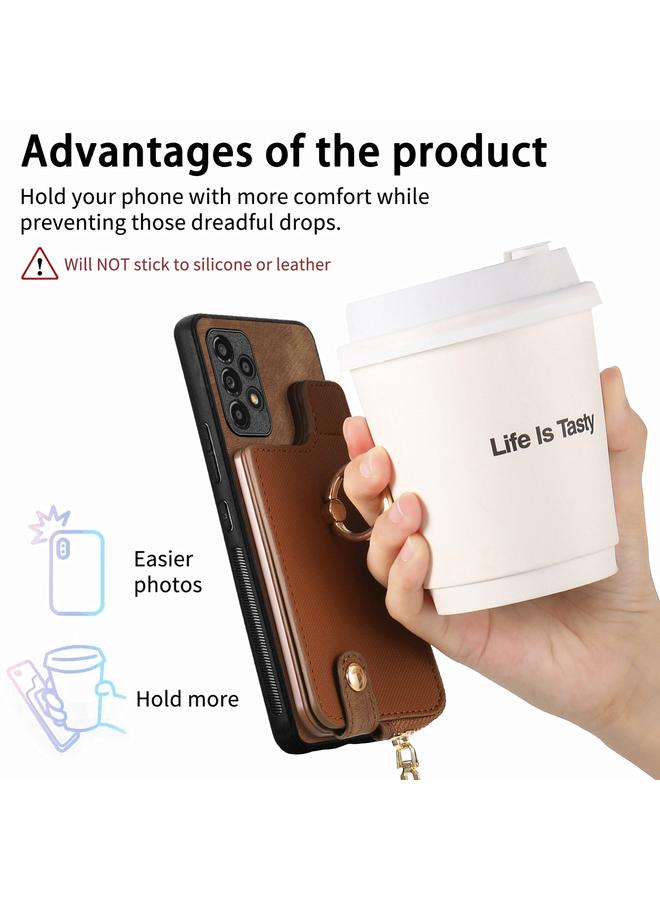 اس-توب جراب لهاتف Samsung Galaxy A53 5G مع حلقة جلدية متقاطعة وسحاب عمودي ومحفظة خلفية للهاتف - Image 5