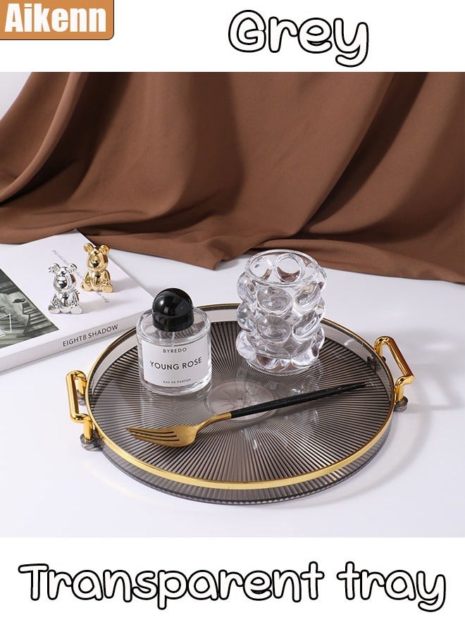 Aikenn Clear Tray with Handles Decorative Serving Tray Round Tray for Storage Clear Decorative Stylish Trays  Coffee Table, Tea 27×27cm  - Image 1