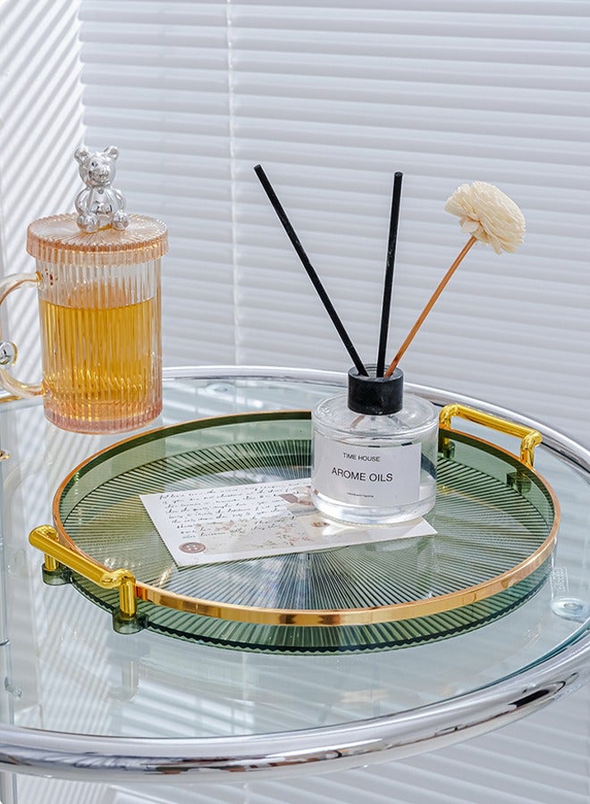 Aikenn Clear Tray with Handles Decorative Serving Tray Round Tray for Storage Clear Decorative Stylish Trays  Coffee Table, Tea 27×27cm  - Image 4
