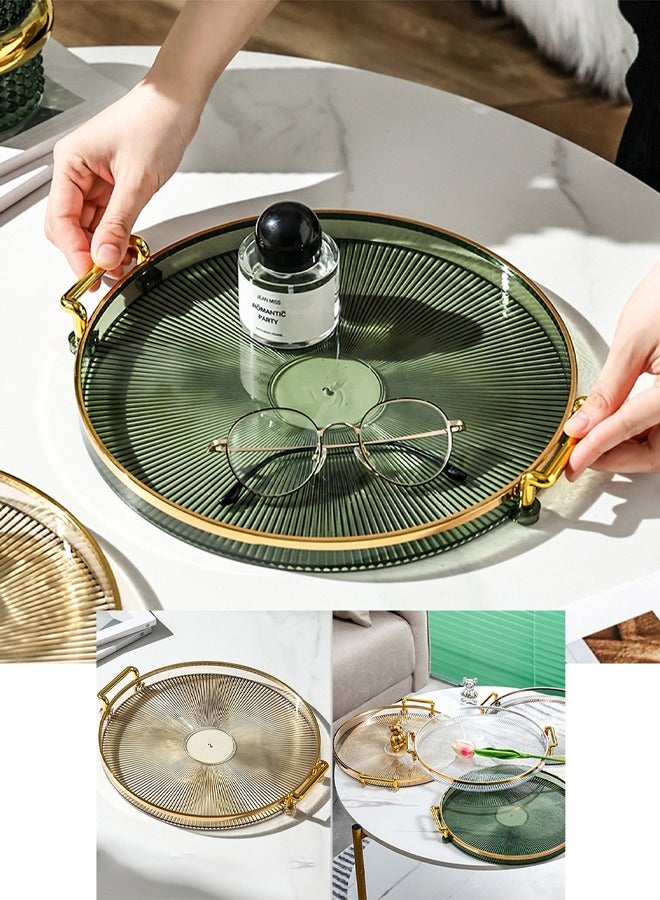 Aikenn Clear Tray with Handles Decorative Serving Tray Round Tray for Storage Clear Decorative Stylish Trays  Coffee Table, Tea 27×27cm  - Image 5