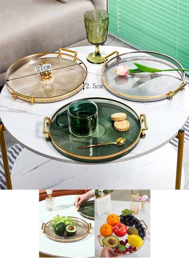 Aikenn Clear Tray with Handles Decorative Serving Tray Round Tray for Storage Clear Decorative Stylish Trays  Coffee Table, Tea 27×27cm  - Image 3