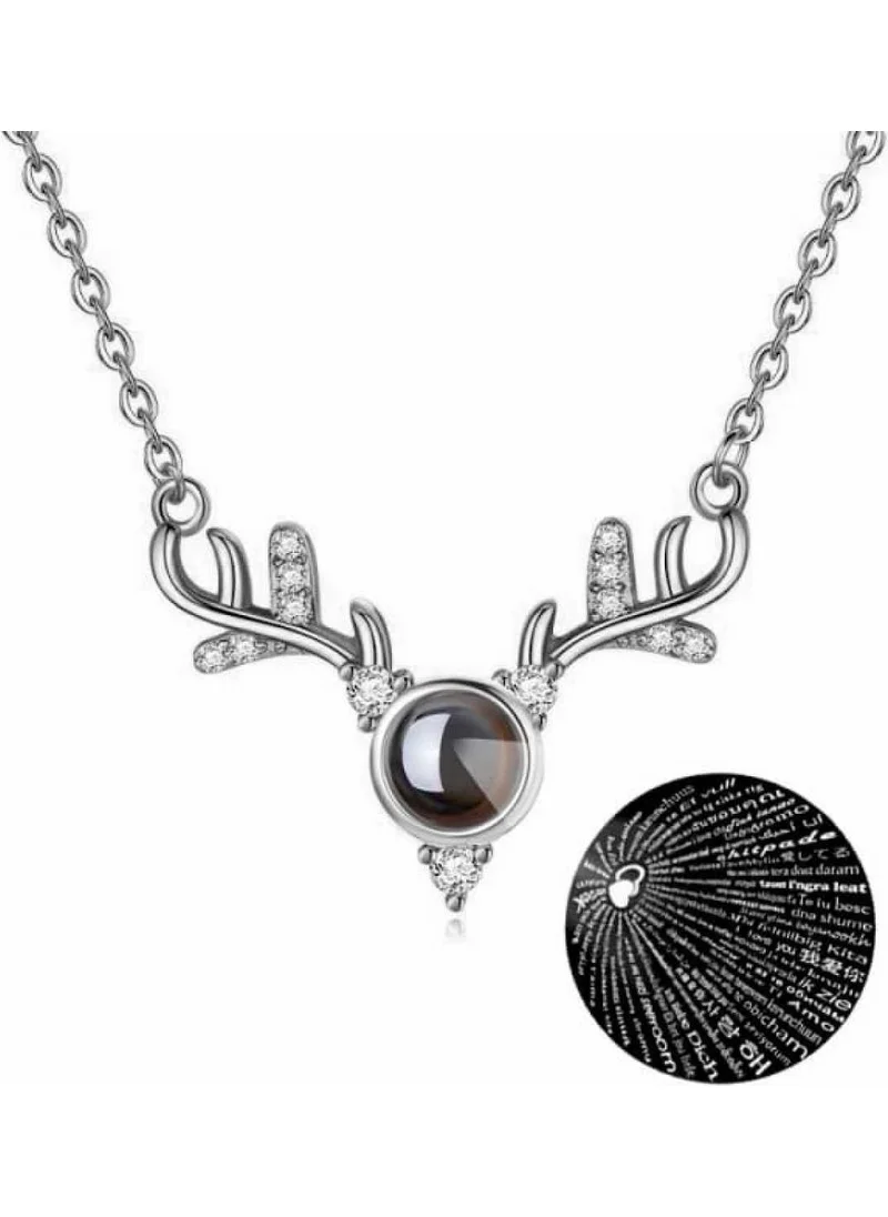 تيزجيلسين Silver Color Necklace with Deer Figure I Love You in 100 Languages ​​Gift Boxed