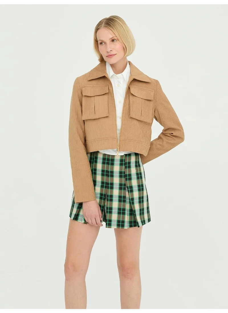 جاستي Velvet Pocket Detail Jacket Beige
