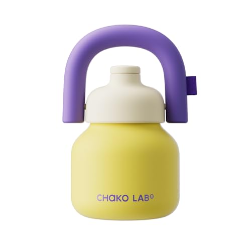 CHAKO LAB 33oz Insulated Water Bottle with Straw Handle Vacuum Ceramic Coated Liner for Coffee Tea Leakproof Reusable Flask Keeps Cold 36hYellowPurple - Image 1
