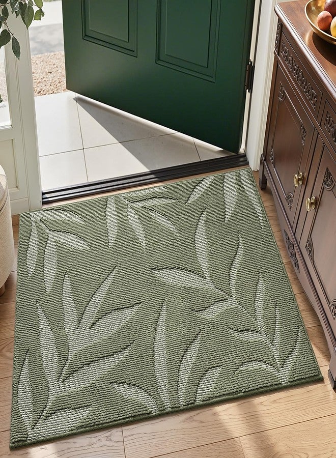 LUMI Front Door Mat Indoor Entrance 32"x48", Low Profile Welcome Mat, Non-Slip Washable Doormat with Rubber Backing for Entrance, Patio, Garage, Green - Image 1