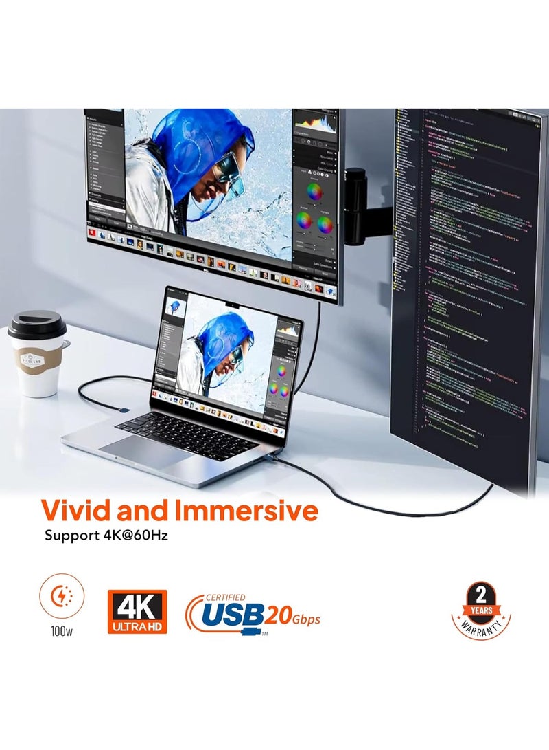 Mowsil USB C Video Cable,4K@60Hz,20Gbps,100W PD,Thunderbolt 3 - Image 2