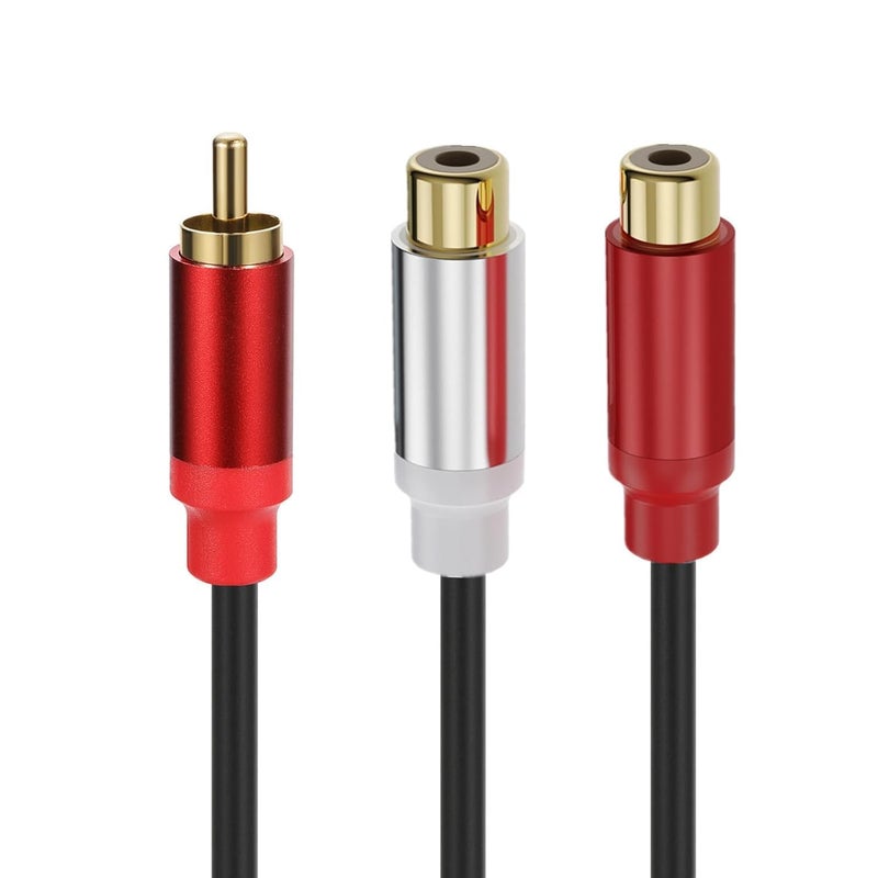 لوكيكي كابل RCA ذكر إلى 2 RCA أنثى بطول 0.3 متر، مطلي بالذهب، محول Y من RCA إلى 2 RCA للصوت، مناسب للأجهزة اللوحية، مشغلات MP3، أنظمة ستيريو HiFi، مكبرات الصوت (ذكر إلى أنثى) - Image 1