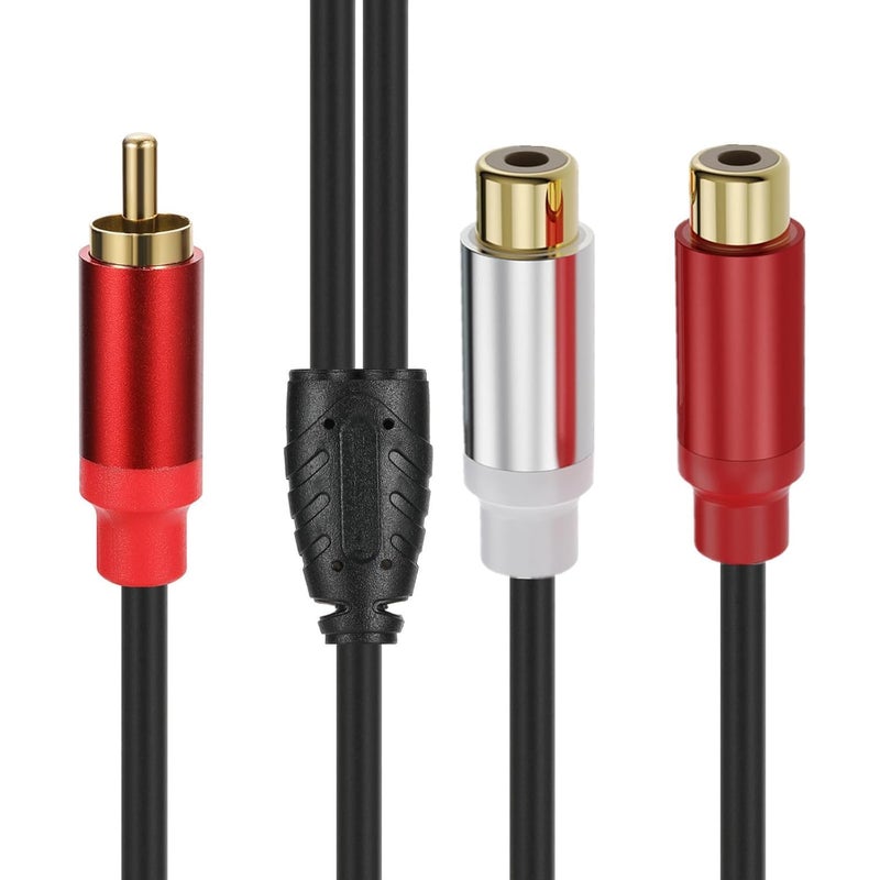 لوكيكي كابل RCA ذكر إلى 2 RCA أنثى بطول 0.3 متر، مطلي بالذهب، محول Y من RCA إلى 2 RCA للصوت، مناسب للأجهزة اللوحية، مشغلات MP3، أنظمة ستيريو HiFi، مكبرات الصوت (ذكر إلى أنثى) - Image 2