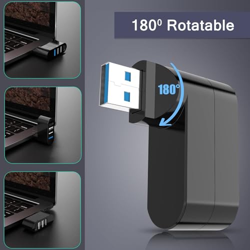 VIENON 4-Port USB 3.0 Hub [90°/180° Degree Rotatable], USB Splitter with PD-in 5W USB C Port, USB Extender for Laptop, Car, iMac, MacBook Air, MacBook Pro, and More - Image 3