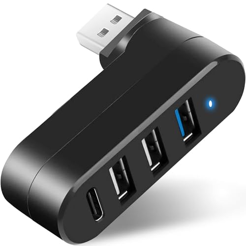 VIENON 4-Port USB 3.0 Hub [90°/180° Degree Rotatable], USB Splitter with PD-in 5W USB C Port, USB Extender for Laptop, Car, iMac, MacBook Air, MacBook Pro, and More - Image 1