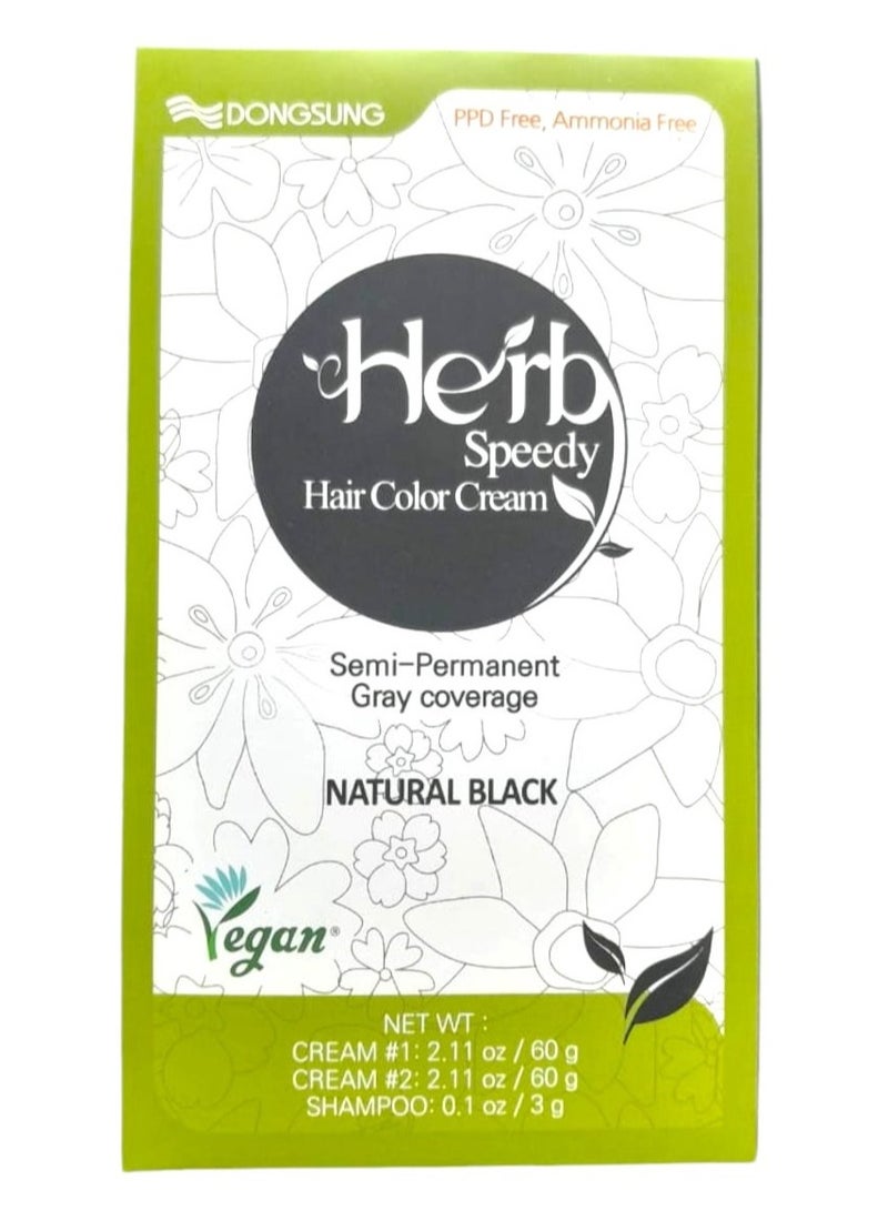 Herb Speedy Hair Color Cream Semi-Permanent Gray coverage (Natural Black) - Image 1