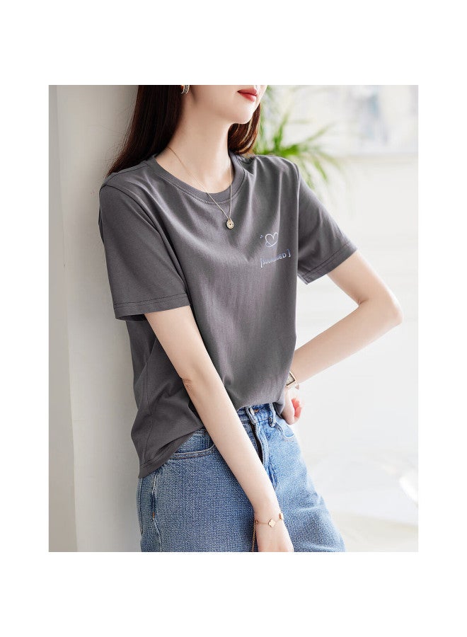 dme Demnasummer Style Love Heart Letter Print Short Sleeve T-shirt Women Slimming T-shirt - Image 3