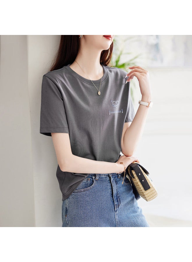 dme Demnasummer Style Love Heart Letter Print Short Sleeve T-shirt Women Slimming T-shirt - Image 1