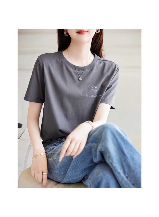 dme Demnasummer Style Love Heart Letter Print Short Sleeve T-shirt Women Slimming T-shirt - Image 5