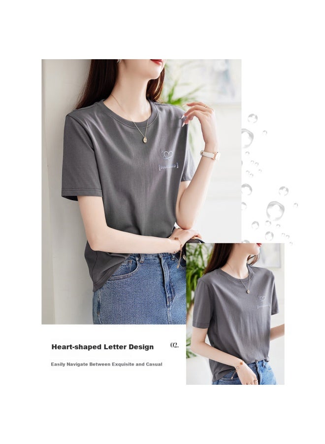 dme Demnasummer Style Love Heart Letter Print Short Sleeve T-shirt Women Slimming T-shirt - Image 4