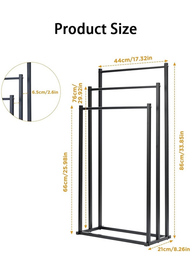 جمورو حامل مناشف معدني قابل للطي قائم بذاته، سعة كبيرة، مكون من 3 طبقات، مع طلاء مضاد للصدأ، وحامل مناشف معدني على شكل سلم، وحامل تجفيف، ورف منظم للحمام لتوفير المساحة - Image 4