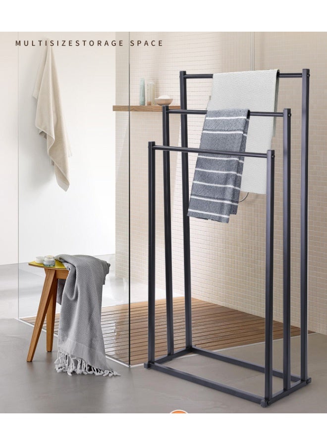 جمورو حامل مناشف معدني قابل للطي قائم بذاته، سعة كبيرة، مكون من 3 طبقات، مع طلاء مضاد للصدأ، وحامل مناشف معدني على شكل سلم، وحامل تجفيف، ورف منظم للحمام لتوفير المساحة - Image 1