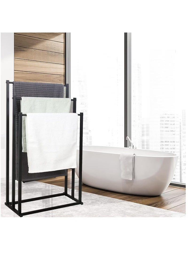 جمورو حامل مناشف معدني قابل للطي قائم بذاته، سعة كبيرة، مكون من 3 طبقات، مع طلاء مضاد للصدأ، وحامل مناشف معدني على شكل سلم، وحامل تجفيف، ورف منظم للحمام لتوفير المساحة - Image 5