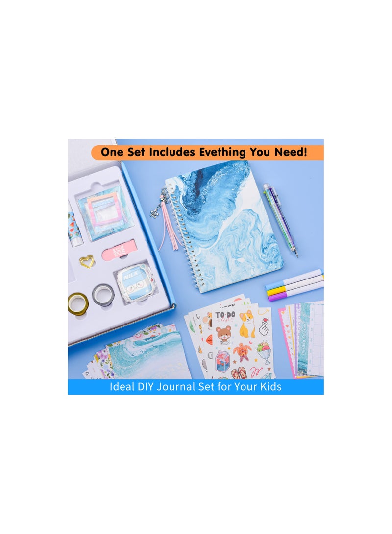 Captaintech DIY Journal Set for Girls Ages 8-13 - Perfect Birthday Gift for Tweens, Personalized Scrapbook and Diary Supplies Kit, Cute Art Crafts and Decoration for Kids in Blue. - Image 4