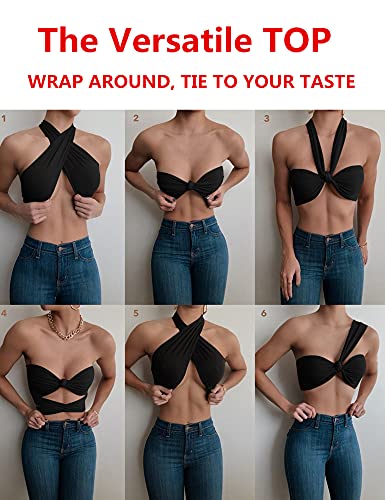 Mokoru Women's Sexy Sleeveless Halter Criss Cross Tank Crop Tops Self Tie Backless Cami, S/M, Black - Image 3