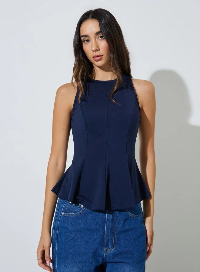 ستايلي Navy Blue Solid Sleeveless Peplum Blouse