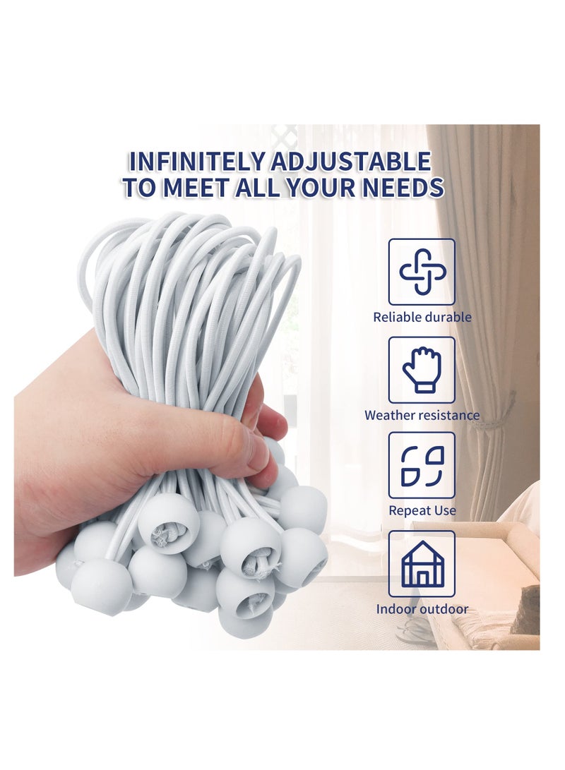 KASTWAVE 50 Pcs Tarpaulin Bungee Balls, 6in Heavy Duty UV Resistant Tarp Bungee Cord with Balls, Elastic Ties Bungee Strap Ties Balls for Tarpaulin, Banner, Camping, Tent, Flag Poles(White) - Image 2