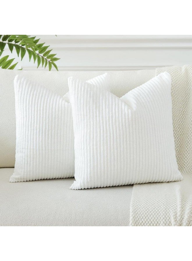 Guffaw / Corduroy/Stripped/Luxury Cushion Covers Standard Size 16"X16" Inches (White, 2), 340 TC - Image 1