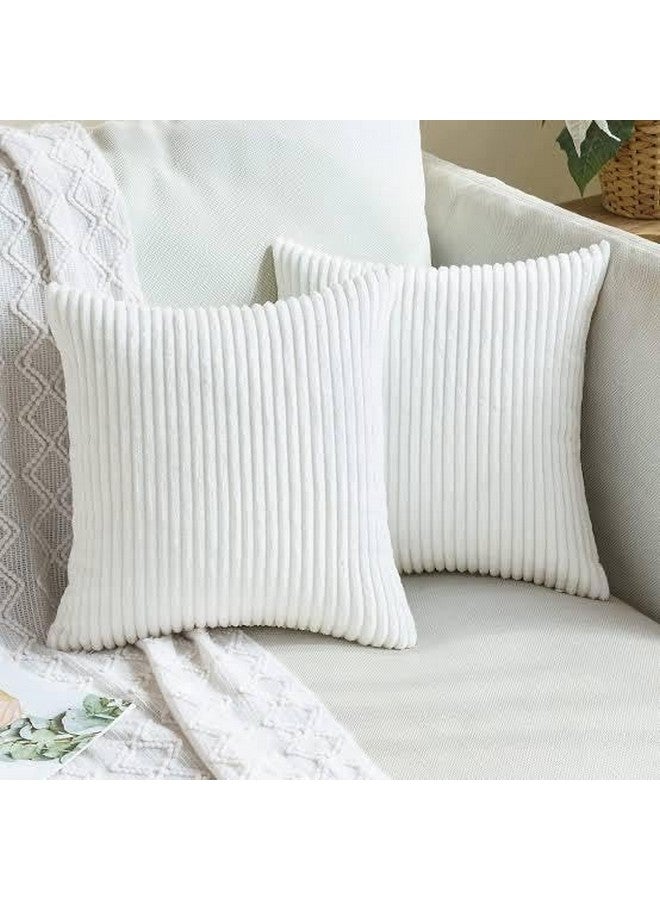 Guffaw / Corduroy/Stripped/Luxury Cushion Covers Standard Size 16"X16" Inches (White, 2), 340 TC - Image 4