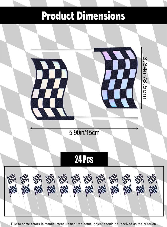 Ysqool 24Pcs Checkered Flag Cake Toppers,Glitter Race Car Cake Picks, Black and White Racing Flags Cake Decorations for Men Kids Boys Race Car Theme Birthday Party Supplies - Image 2