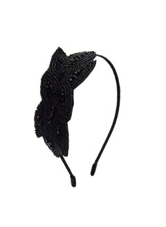 Suoirblss 2 Pcs Handmade Beaded Leaf Headband Vintage Rhinestone Hairband Hairband Headwear Accessories For Women Lady Girls (Black Gold + Black)  - Image 3