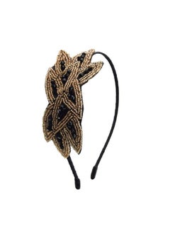 Suoirblss 2 Pcs Handmade Beaded Leaf Headband Vintage Rhinestone Hairband Hairband Headwear Accessories For Women Lady Girls (Black Gold + Black)  - Image 2