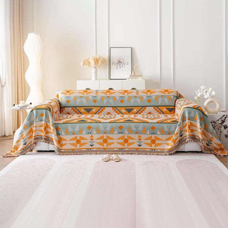 SE SOFTEXLY Boho Throw Blanket for Bed 60 x80   100% Cotton Woven Blanket for Couch Sofa  Ultra Soft 4-Layer Muslin Quilt with Floral Printed  Farmhouse Bed Blanket/Cover for Living Room Decor - Image 5