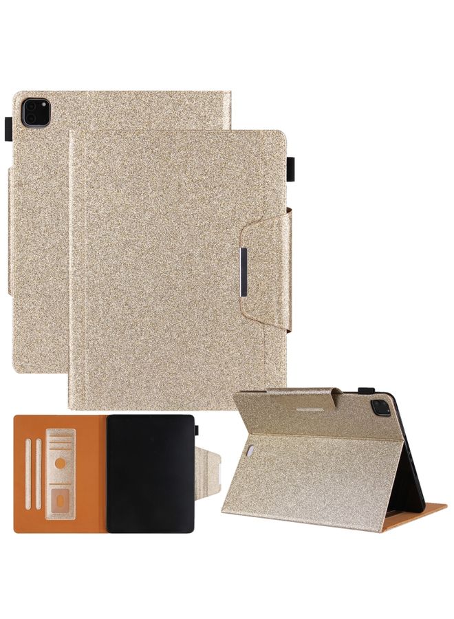 HuHa Case Cover For iPad Pro 12.9 2022 / 2021 / 2020 / 2018 Glitter Powder Horizontal Flip Leather Tablet Case with Holder & Card Slot & Photo Frame & Wallet Gold