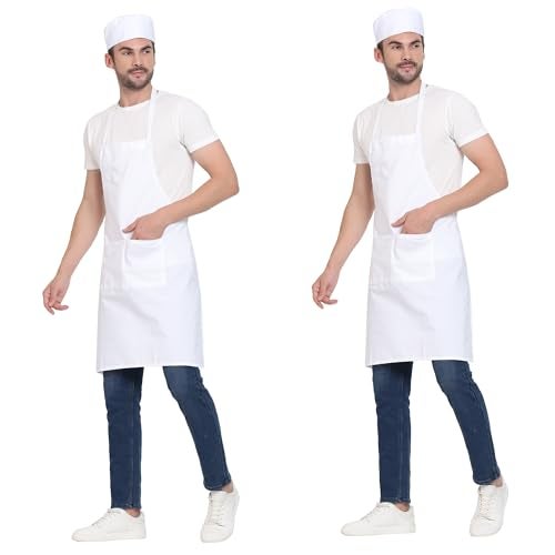 uniformer Apron for Men and Women | Durable & Stylish for Kitchen, Restaurant, Cafes | Ideal for Chefs, Bakers & Home Cooks | Easy to Clean | Unisex Design (White_Pack of 2) - Image 1