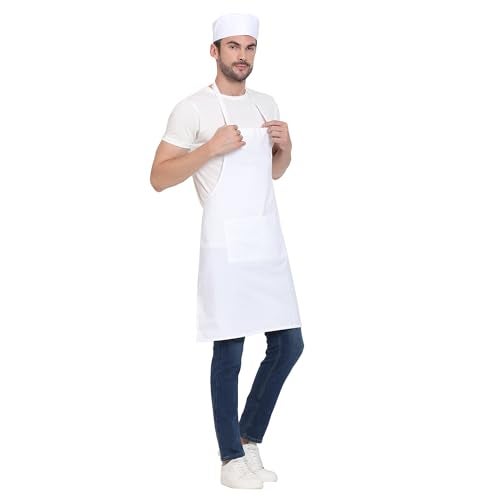 uniformer Apron for Men and Women | Durable & Stylish for Kitchen, Restaurant, Cafes | Ideal for Chefs, Bakers & Home Cooks | Easy to Clean | Unisex Design (White_Pack of 2) - Image 2