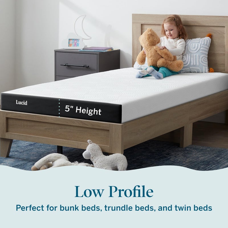 Lucid 5 Inch Memory Foam Mattress â€“ Low Profile - Firm Feel - Infused with Bamboo Charcoal and Gel - Bed in a Box - Temperature Regulating - Breathable - Twin XL Size - Image 3